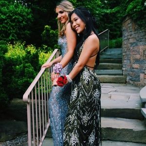 Black Prom Dress w/ White and Gold